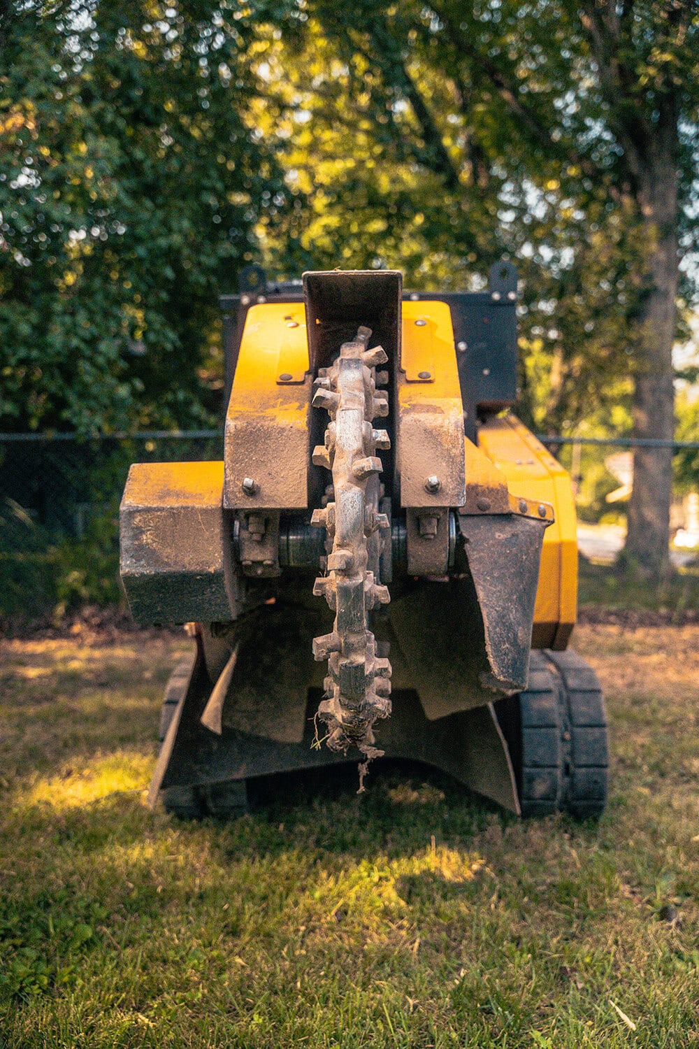 Big yellow stump grinding machine